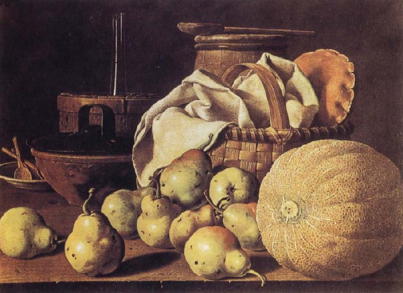 Melendez, Luis Eugenio Still Life with Melon and Pears Sweden oil painting art